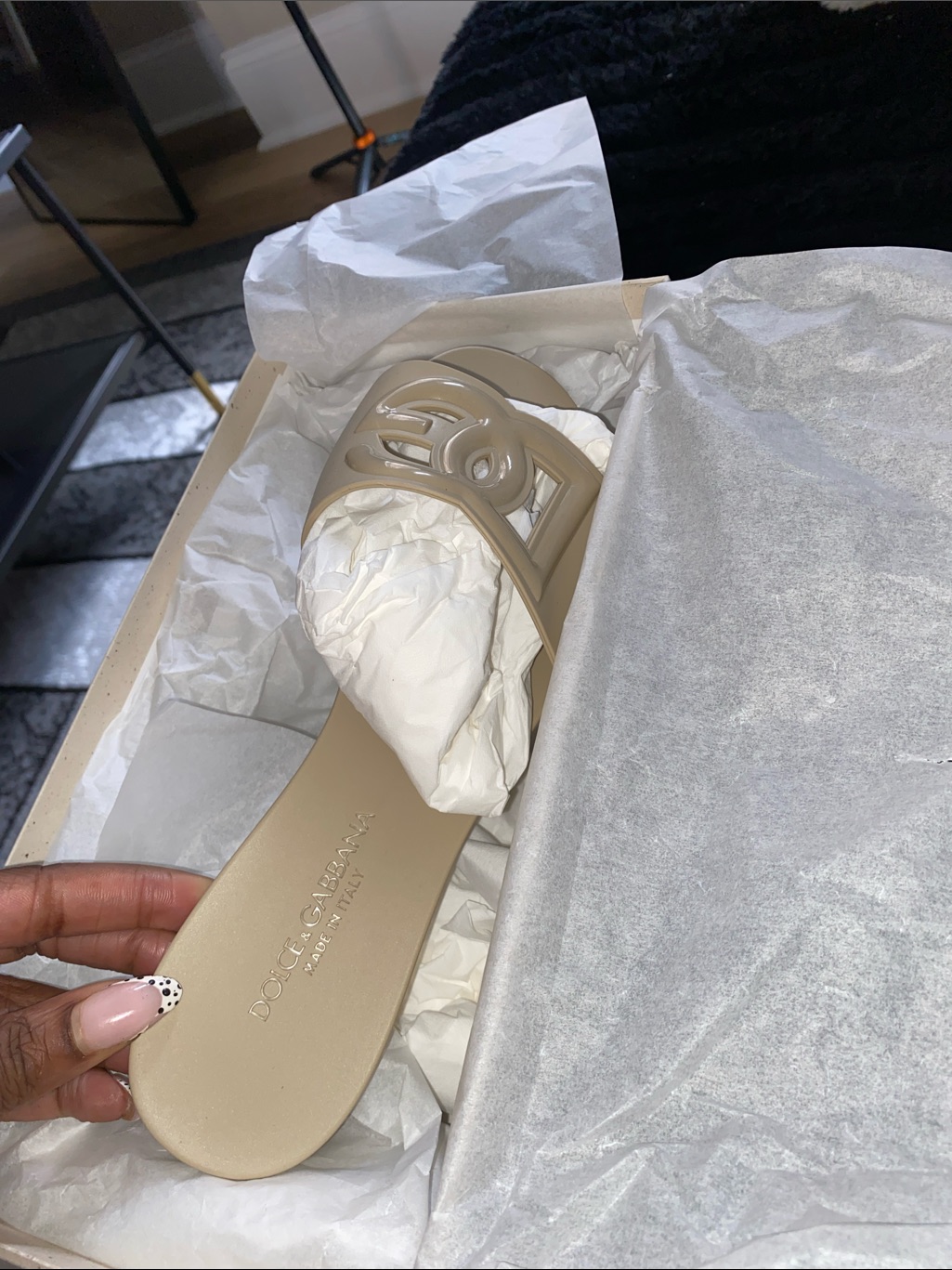 Dolce & Gabbana Taupe Logo Cutout Slide